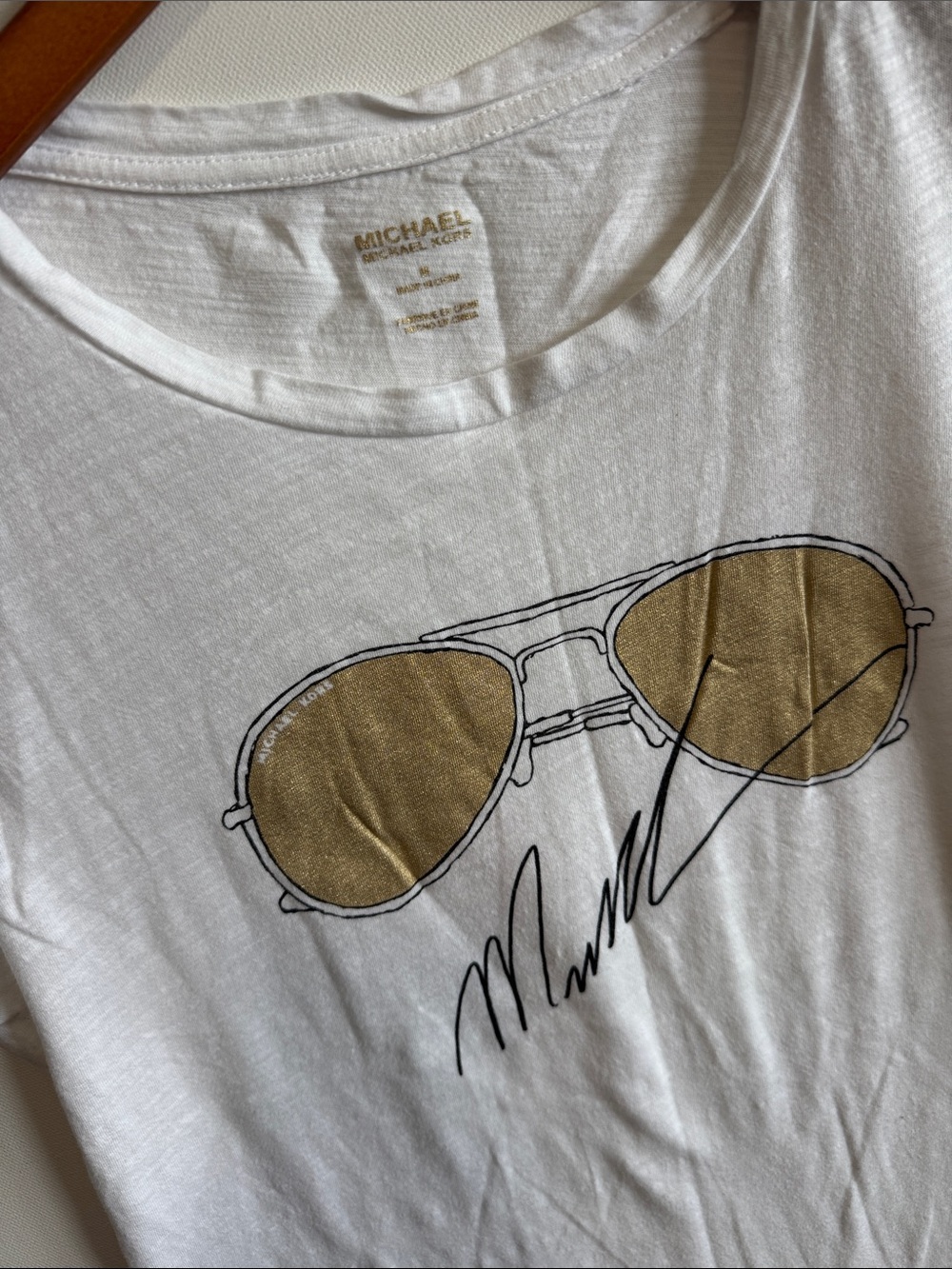 MICHAEL Michael Kors White Short-Sleeve Tee with Gold Sunglasses Graphic
